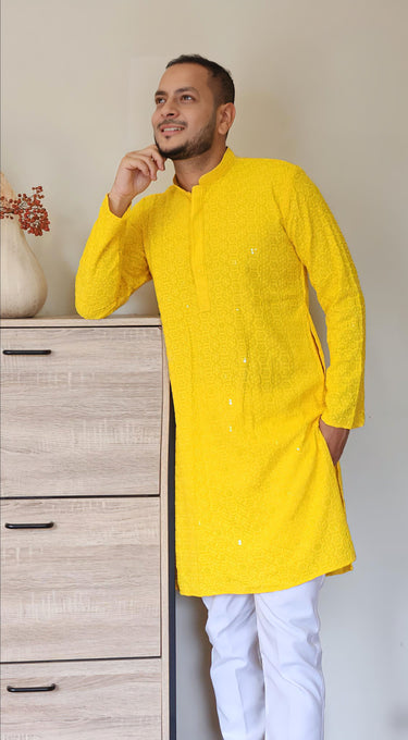 Men's Rayon Chikankari Kurta Pyjama Set - House of Nepal