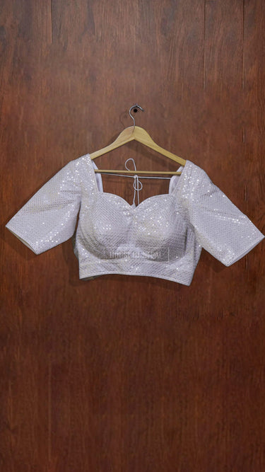 Half Sleeve White and Silver Diamond Boutique Blouse - House of Nepal