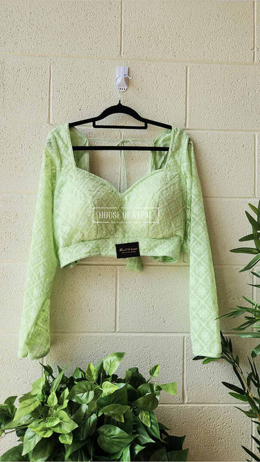 Light Green Chickenkari Boutique Blouse - House of Nepal