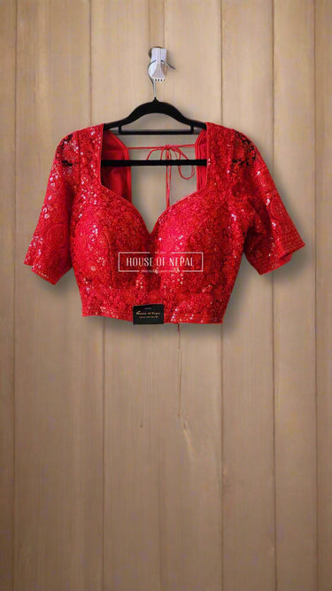 Half Sleeve Red Boutique Blouse - House of Nepal