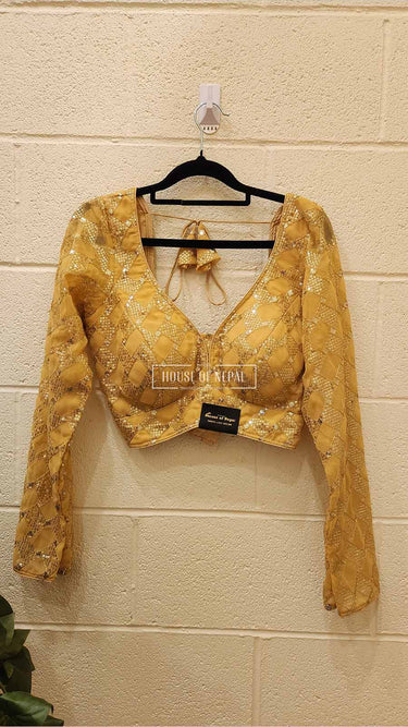Golden Sequins Work Boutique Blouse - House of Nepal