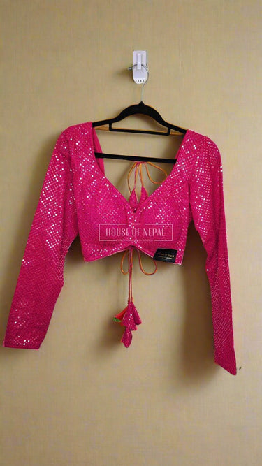 Pink Mirror Work Boutique Blouse - House of Nepal