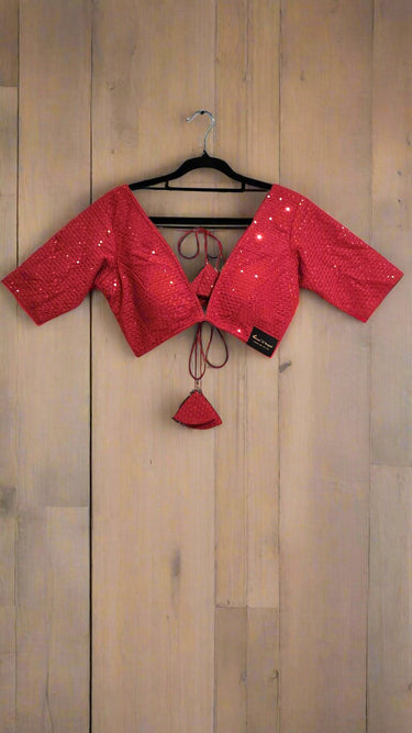 Half Sleeve Designer Blouse Red Sweetheart - House of Nepal