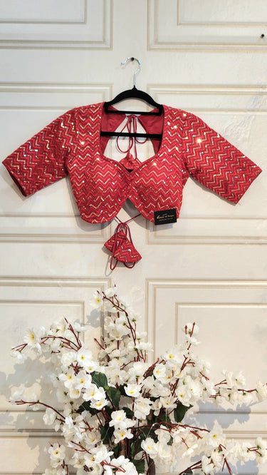 Half Sleeve Designer Blouse Red Sweetheart - House of Nepal