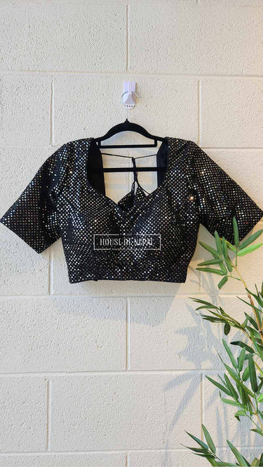 HALF SLEEVE DESIGNER BLOUSE BLACK Starlight Sparkle - House of Nepal
