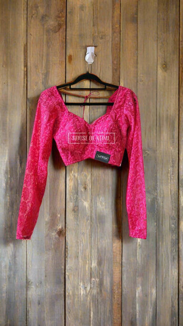Full Sleeve Threadwork Pink Boutique Blouse - House of Nepal
