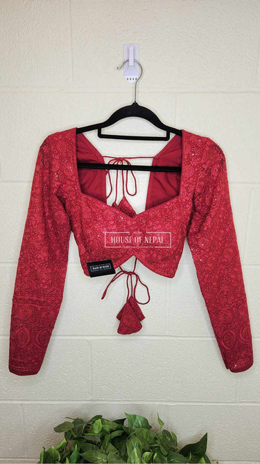 Maroon Chickenkari Full Sleeve Blouse - House of Nepal