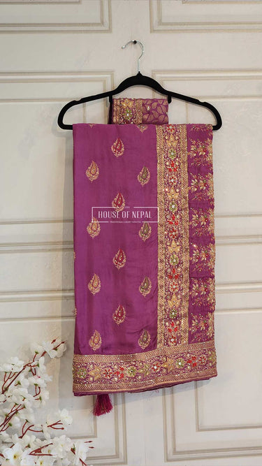 Banarasi Katan Silk Saree with Minakari Handwork - House of Nepal