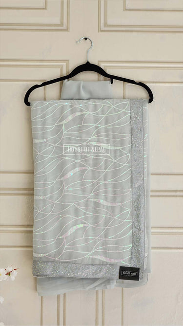 Light Georgette Saree with Rainbow Sequin Work - House of Nepal