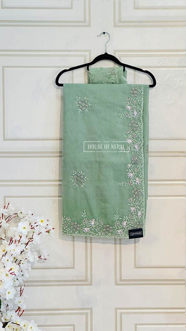 Organza Saree with Sequin Handwork Ishita - House of Nepal