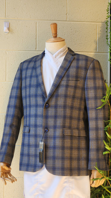 Men's Grey Prince of Wales Check Slim Suit Jacket - House of Nepal
