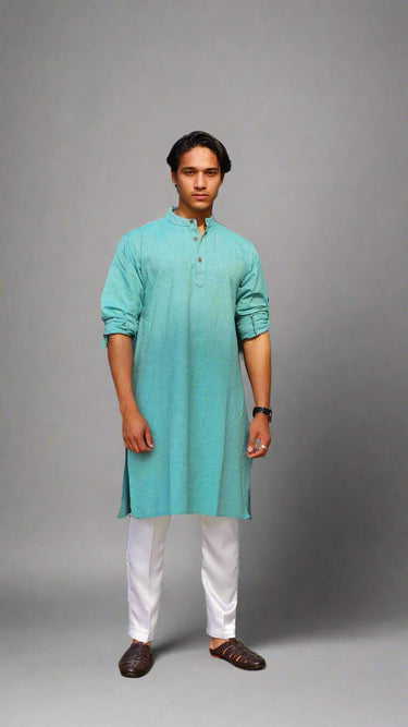 Cotton Mens Kurti Sea Green - House of Nepal
