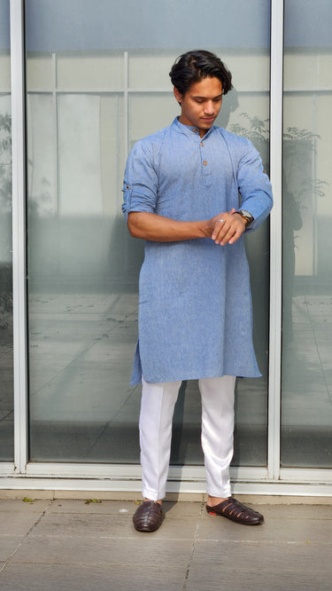 Cotton Mens Kurta Blue - House of Nepal