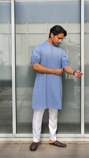 Cotton Mens Kurta Blue - House of Nepal