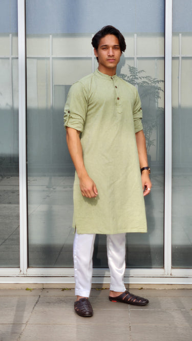 Cotton Mens Kurta Top Green - House of Nepal