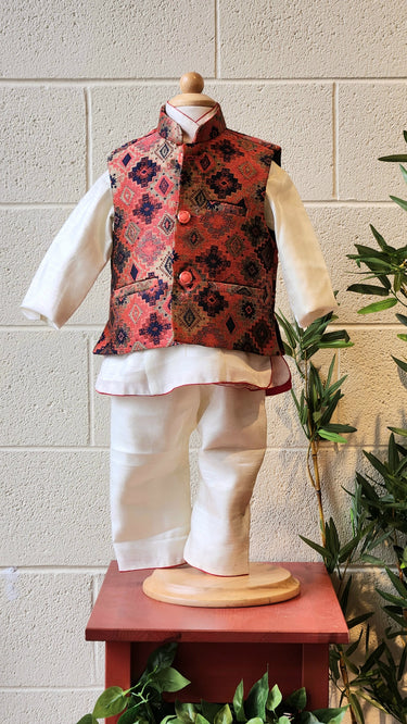Kids Dhaka Waistcoat Radiance Dark Peach - House of Nepal