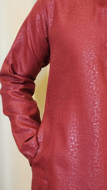Maroon Floral Foil Printed Cotton Kurta with Pajama - House of Nepal