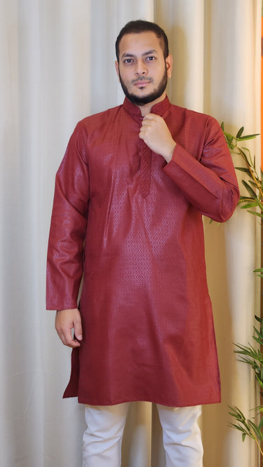 Maroon Foil Printed Cotton Kurta with Pajama Spade - House of Nepal