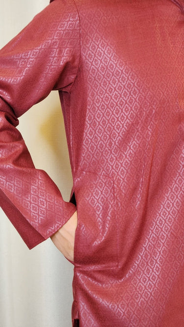 Maroon Foil Printed Cotton Kurta with Pajama Spade - House of Nepal