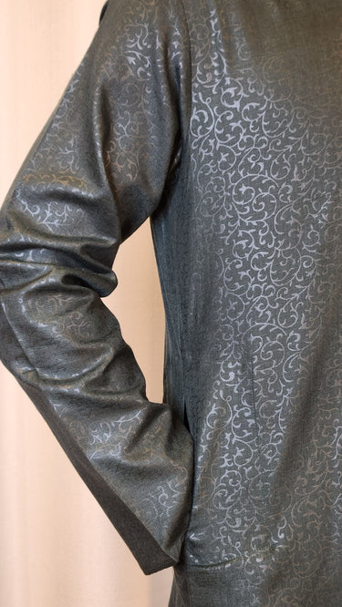 Green Floral Foil Printed Cotton Mens Kurta