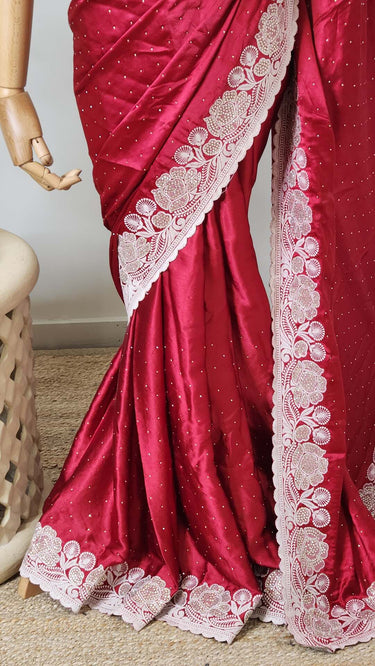 Gajji Silk Saree With Thread Embroidered Border - House of Nepal