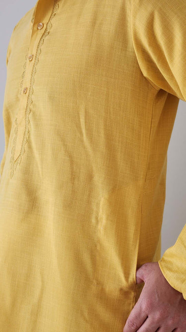 Yellow Cotton Mens Kurta Cassia