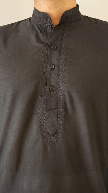 Black Cotton Mens Kurtha Cassia