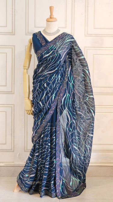 Light Georgette Saree with Rainbow Sequin Work - House of Nepal