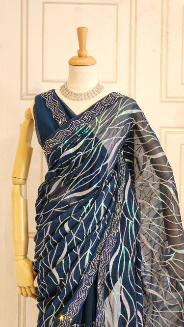 Light Georgette Saree with Rainbow Sequin Work - House of Nepal
