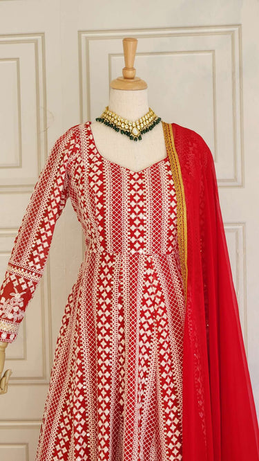 Red Thread Embroidered Boutique Anarkali