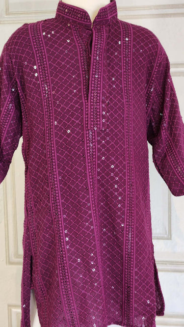 Wine Rayon Chikankari Kurta Pajama for Boys