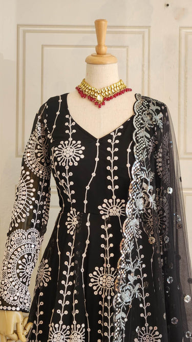 Black Thread Embroidered Boutique Anarkali with Mirror Work