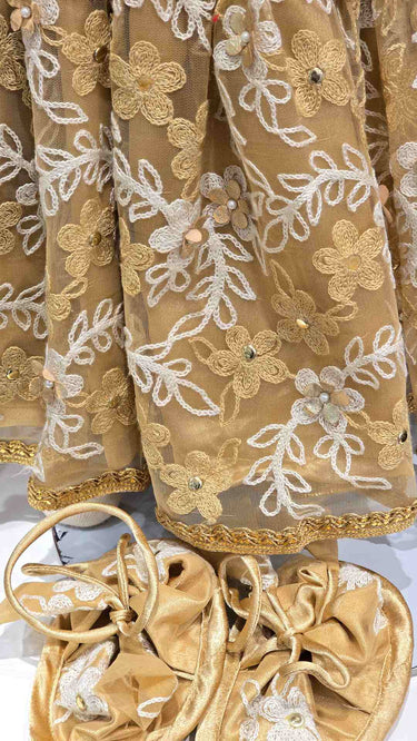 Golden Pasni Frock for Baby Girl With Hair Band and Shoes