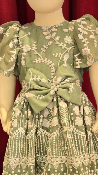 Green Pasni Frock for Baby Girl With Hair Band and Shoes