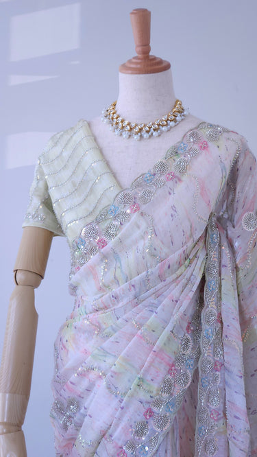 Shine Organza Chiffon Handwork Saree