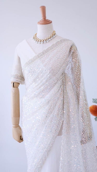 Net Hand Embroidered Saree
