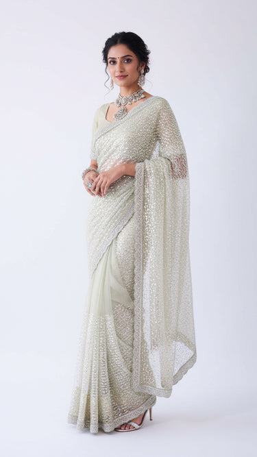 Net Hand Embroidered Saree