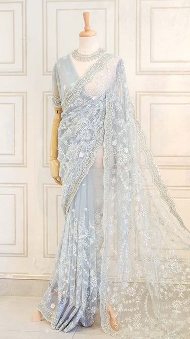 Net Handwork Zircon Saree