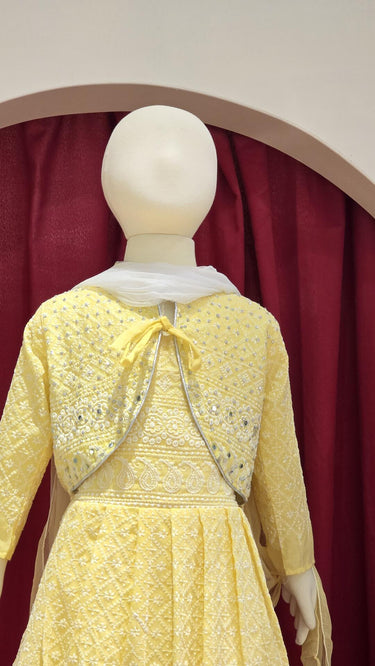 Yellow Chikankari Jacket Suit for Girls