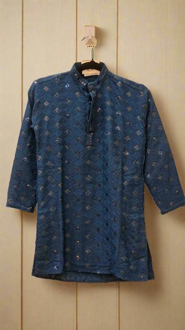Teal Blue Rayon Chikankari Kurta Pajama for Boys