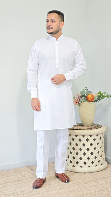 Cotton Monchrome Mens Kurta in White
