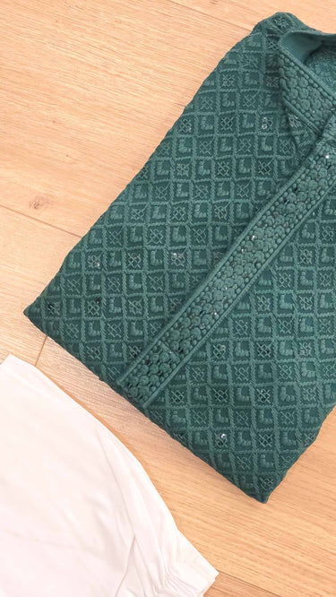 Rayon Chikankari Kurta Pajama for Boys