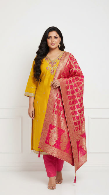 Multi Color Embroidered Kurta with Pajama and Shawl