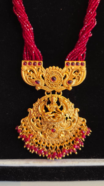 Brass Imitation Hydro Crystal Temple Jewellery With Earrings Laxmi