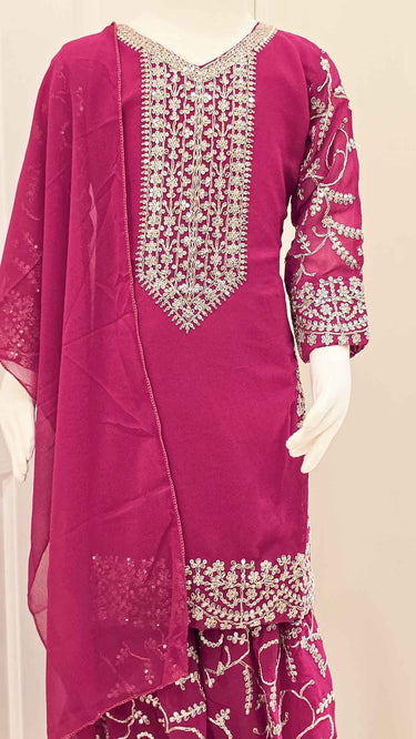 Girls Georgette Zariwork Kurta Set Pink