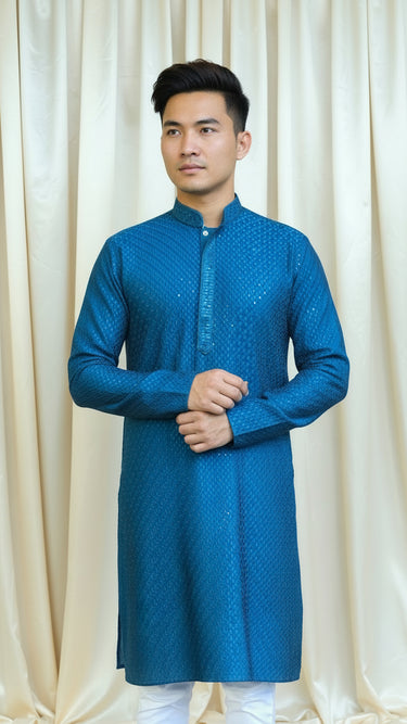 Mens Rayon Kurta In Teal Blue