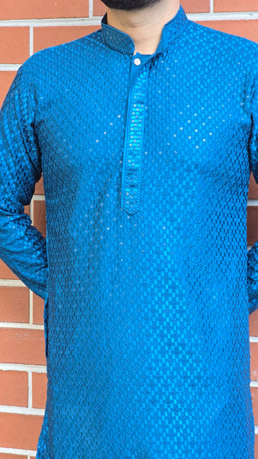 Mens Rayon Kurta In Teal Blue