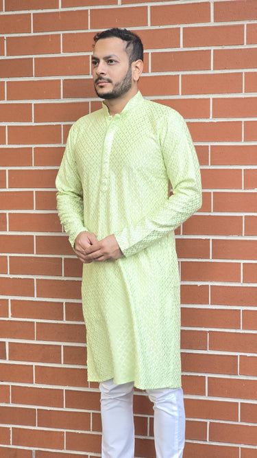 Mens Rayon Kurta In Pista Green