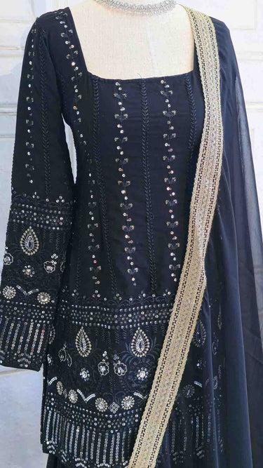 Black Leaf Multithread Garara Suit with Shawl