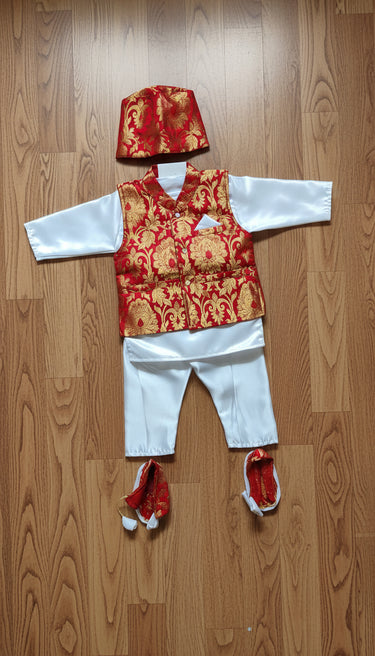 Brocade Nepalese Rice Weaning Pasni Dress Red